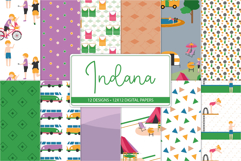 Preview of camping scrapbook paper pack for family vacation memory keeping with camper and campsite themed patterns