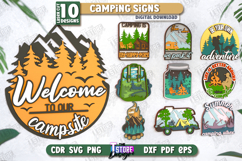 Camping Signs Laser Cut Bundle, Wooden Camping Decor SVG Product Image 1