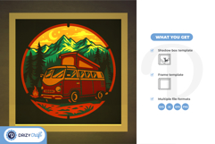 Camping Van with Campfire 3D Shadow Box - Campfire 3D SVG Product Image 3