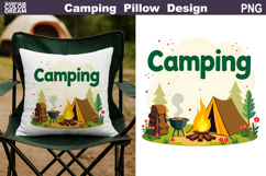 Camping Pillow Sublimation | Tent Fire Lantern Clipart Product Image 1