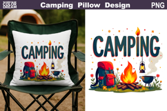 Camping Pillow Sublimation | Backpack Fire Lantern Clipart Product Image 1