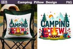 Camping Crew Pillow Sublimation | Tent Fire Lantern Clipart Product Image 1