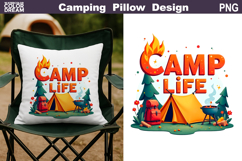 Camp Life Pillow Sublimation | Tent Fire Lantern Clipart Product Image 1