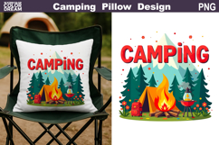Camping Pillow Sublimation | Backpack Fire Lantern Clipart Product Image 1