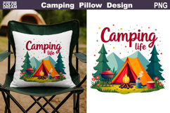 Camp Life Pillow Sublimation | Tent Fire Lantern Clipart Product Image 1