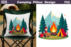 Camping Pillow Sublimation | Tent Fire Lantern Clipart Product Image 1