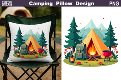 Camping Pillow Sublimation | Tent Fire Lantern Clipart Product Image 1
