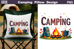 Camping Vibes Pillow Sublimation | Tent Fire Lantern Clipart Product Image 1