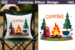 Camping Pillow Sublimation | Tent Fire Lantern Clipart Product Image 1