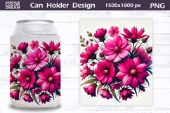 Pink Floral Can Cooler Wrap | Wildflowers Can Holder Product Image 1
