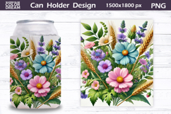 Pastel Floral Can Cooler Wrap | Wildflowers Can Holder Product Image 1