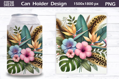 Pastel Tropical Floral Can Cooler | Wildflowers Can Holder Product Image 1