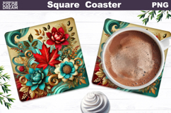 Canada Day Floral Coaster PNG | Maple Leaf Sublimation Art Product Image 1