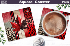 Canada Leopard Coaster PNG | Red Maple Glitter Sublimation Product Image 1