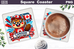 Canada Beaver Square Coaster| Canada Day Sublimation Product Image 1