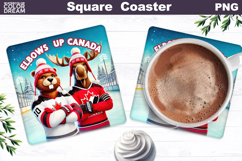 Canada Moose Beaver Square Coaster | Funny Hockey Design Product Image 1