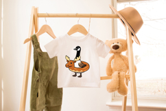 Illustration of a Canada goose sitting inside a moose-shaped pool floatie, designed in a clean cartoon style on a white background.