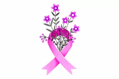 Breast cancer ribbon with blossom flowers Product Image 2