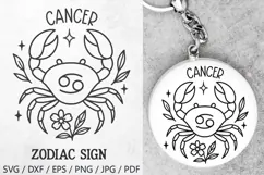 Cancer Zodiac Sign SVG – cute cancer illustration with floral details and stars. Perfect for astrology t-shirts, mugs, tote bags, keychains, zodiac stickers, planners, posters, invitations, horoscope crafts, and birthday gifts.