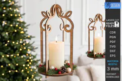 Wooden Hanging Candle Holder Laser Cut | Christmas Lantern Product Image 1