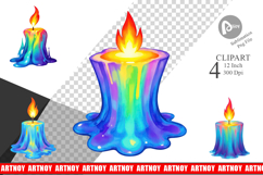 Rainbow Fire Candle Clipart Product Image 1