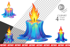 Rainbow Fire Candle Clipart Product Image 1