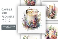 Candles and Flowers | Watercolour Clipart JPG Product Image 1