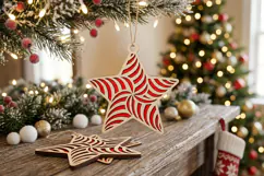 Candy Cane Christmas Star SVG Swirls Wood Red Ornament Product Image 2