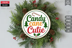 Candy Cane Cutie SVG | Christmas Round Sign SVG | Xmas SVG Product Image 2