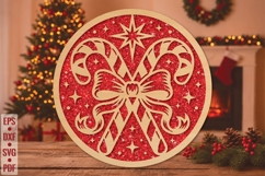 Candy Cane Round Laser Cut SVG Product Image 1