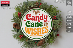 Candy Cane Wishes SVG | Christmas Round Sign SVG | Xmas SVG Product Image 1