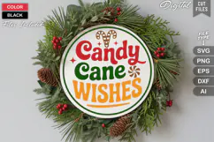 Candy Cane Wishes SVG | Christmas Round Sign SVG | Xmas SVG Product Image 1