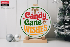 Candy Cane Wishes SVG | Christmas Round Sign SVG | Xmas SVG Product Image 2