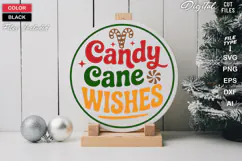 Candy Cane Wishes SVG | Christmas Round Sign SVG | Xmas SVG Product Image 2