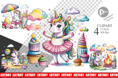Watercolor Candy Unicorn Summer Clipart Product Image 1