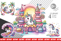 Watercolor Candy Unicorn Summer Clipart Product Image 1