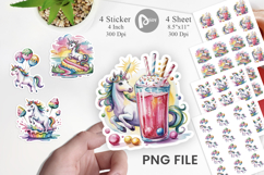 Watercolor Candy Unicorn Summer Sticker Product Image 1