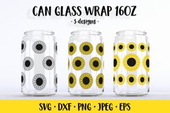 Sunflower beer can glass wrap SVG. Floral glass can Product Image 1