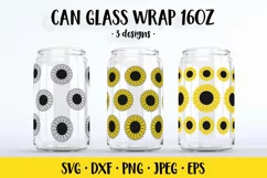 Sunflower beer can glass wrap SVG. Floral glass can Product Image 1
