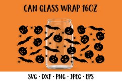 Halloween Can Glass Wrap SVG. Pumpkin and Bats Glass Can Product Image 1