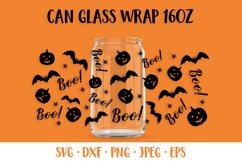 Halloween Pumpkin and Bats Can Glass Wrap SVG. Boo Glass Can Product Image 1