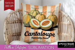 Cantaloupe Vintage Fruit Pillow Sublimation Summer Pillow Product Image 1