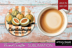 Cantaloupe Vintage Fruit Round Coaster Summer Coaster PNG Product Image 1
