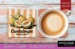 Cantaloupe Vintage Fruit Square Coaster Summer Coaster PNG Product Image 1