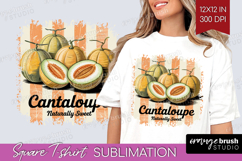 Cantaloupe Vintage Fruit Square Tshirt Background Summer PNG Product Image 1