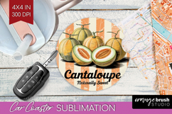 Cantaloupe Vintage Fruit Car Coaster Summer Coaster PNG Product Image 1