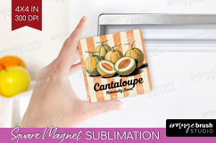 Cantaloupe Vintage Fruit Magnet Sublimation Summer Square Product Image 1