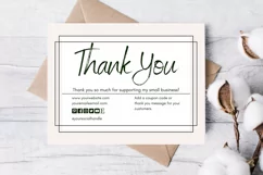 Pink and black small business thank you card template editable in Canva.