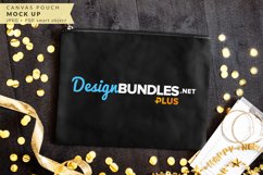 new year mockup of makeup bag with gold confetti and new year garland