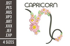 Capricorn Floral Zodiac Sign | Embroidery Design Product Image 1